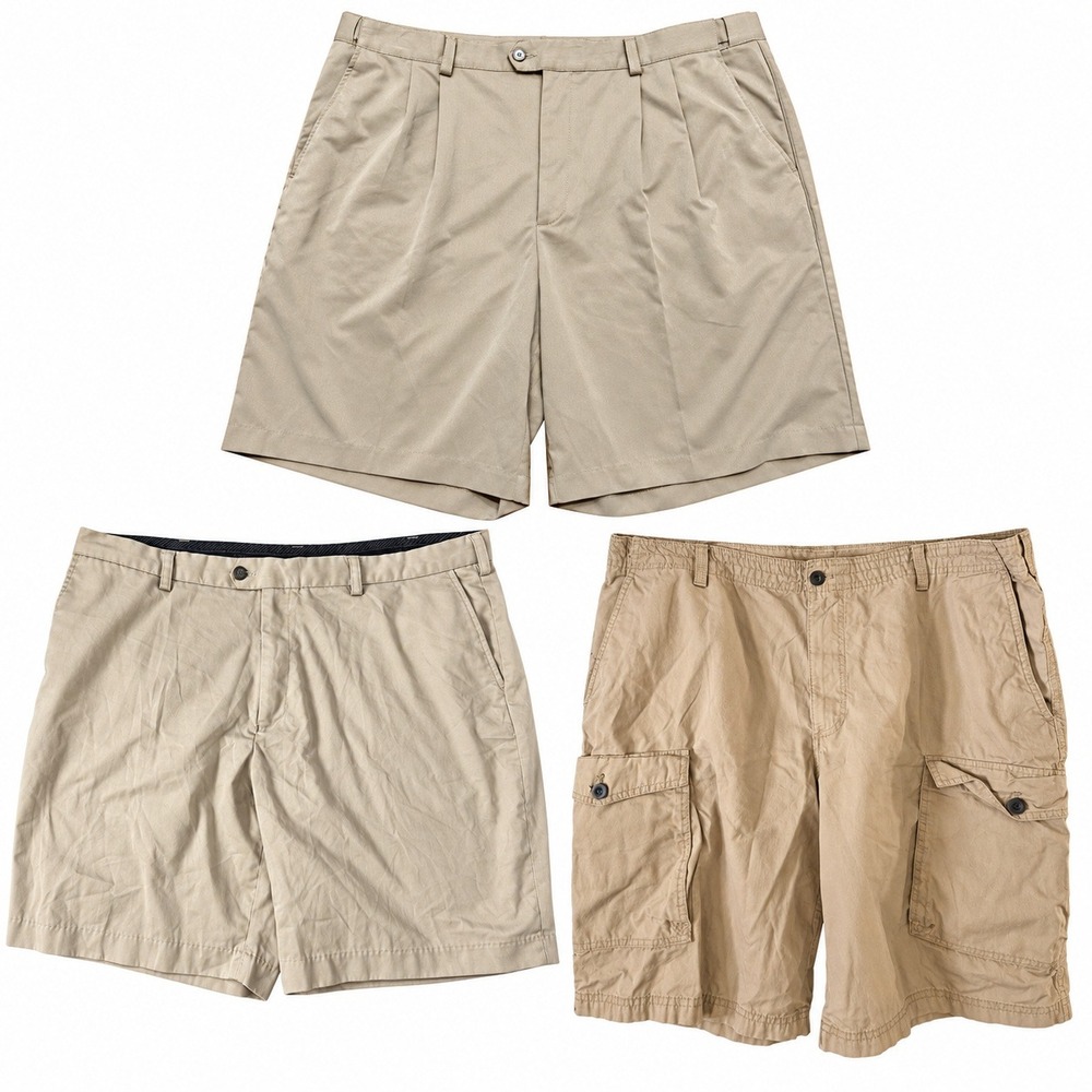 IZOD Lot of 3 Shorts Mens 42 Saltwater Cargo Flat Front Golf Pleated Khaki EUC